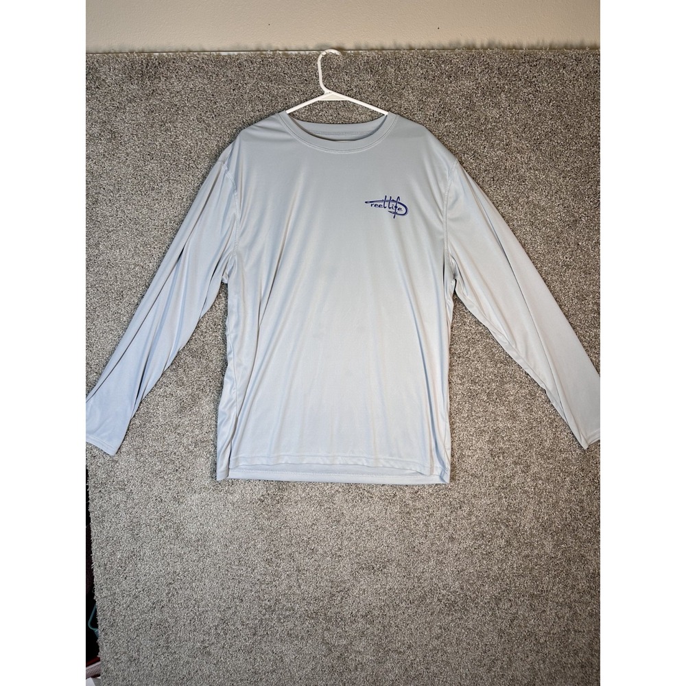 Reel Life Long Sleeve Fishing T Shirt Size XXL Grey Graphic American Flag Casual